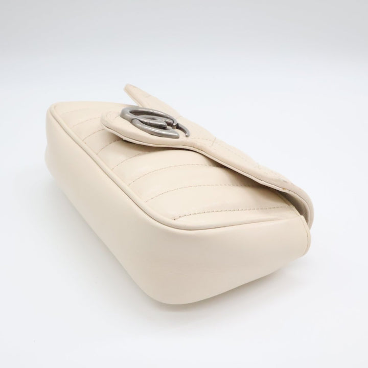 Gucci GG Marmont Flap White Leather Super Mini Handbag - Lux Central