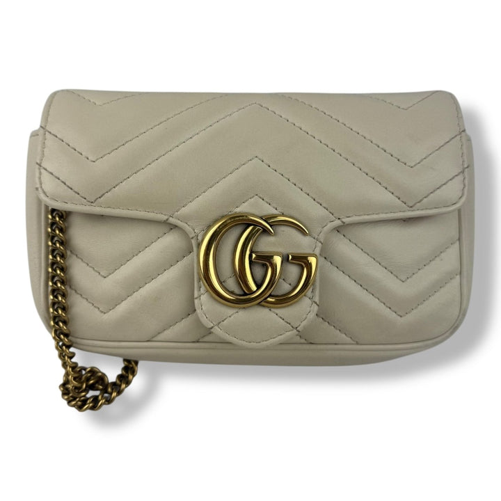 Gucci GG Marmont Flap White Leather Super Mini Handbag - Lux Central