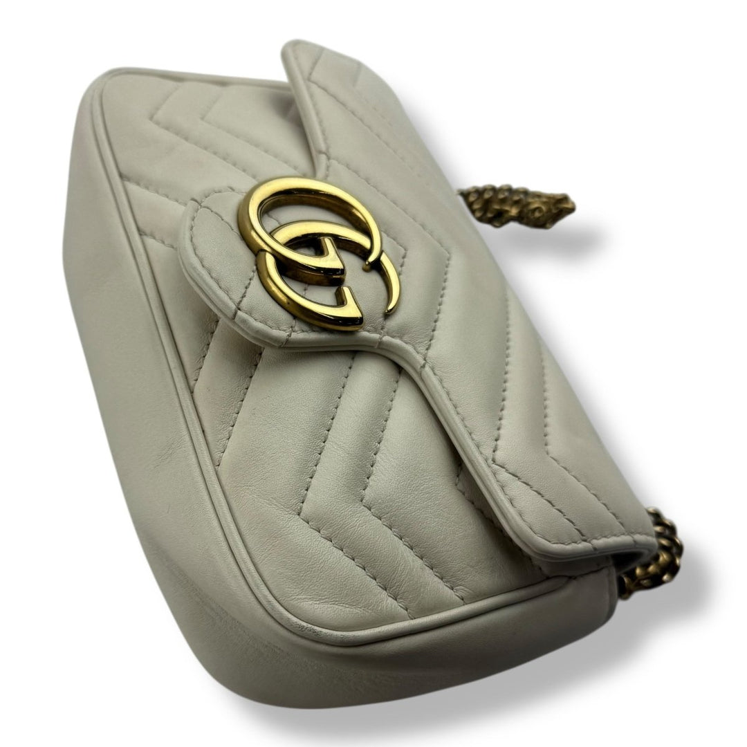 Gucci GG Marmont Flap White Leather Super Mini Handbag - Lux Central