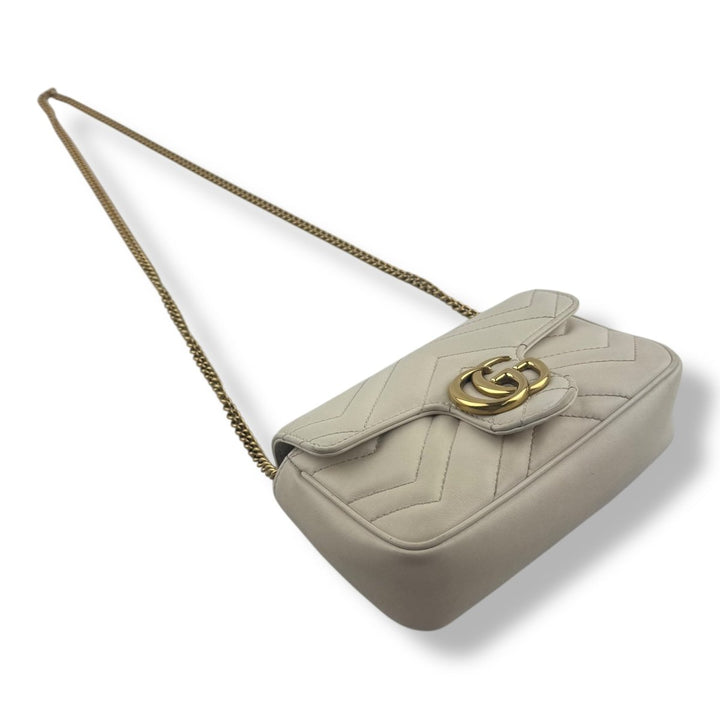 Gucci GG Marmont Flap White/Cream Leather Super Mini Handbag - Lux Central