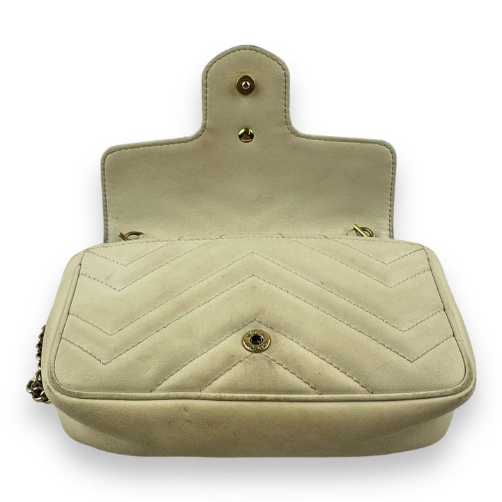 Gucci GG Marmont Flap White/Cream Leather Super Mini Handbag - Lux Central