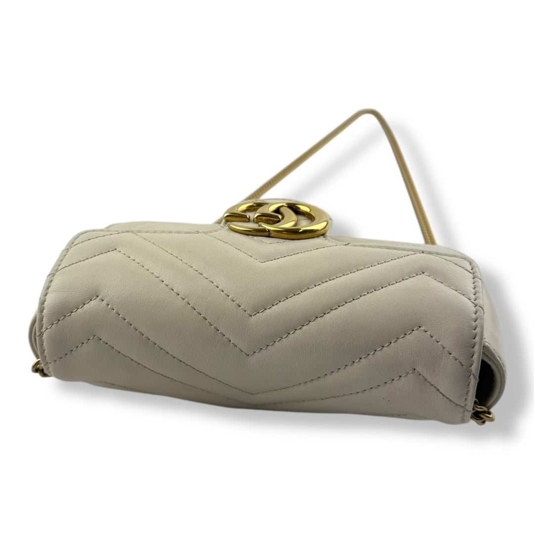 Gucci GG Marmont Flap White/Cream Leather Super Mini Handbag - Lux Central