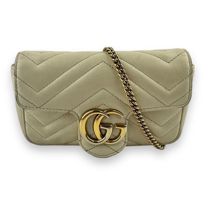 Gucci GG Marmont Flap White/Cream Leather Super Mini Handbag - Lux Central