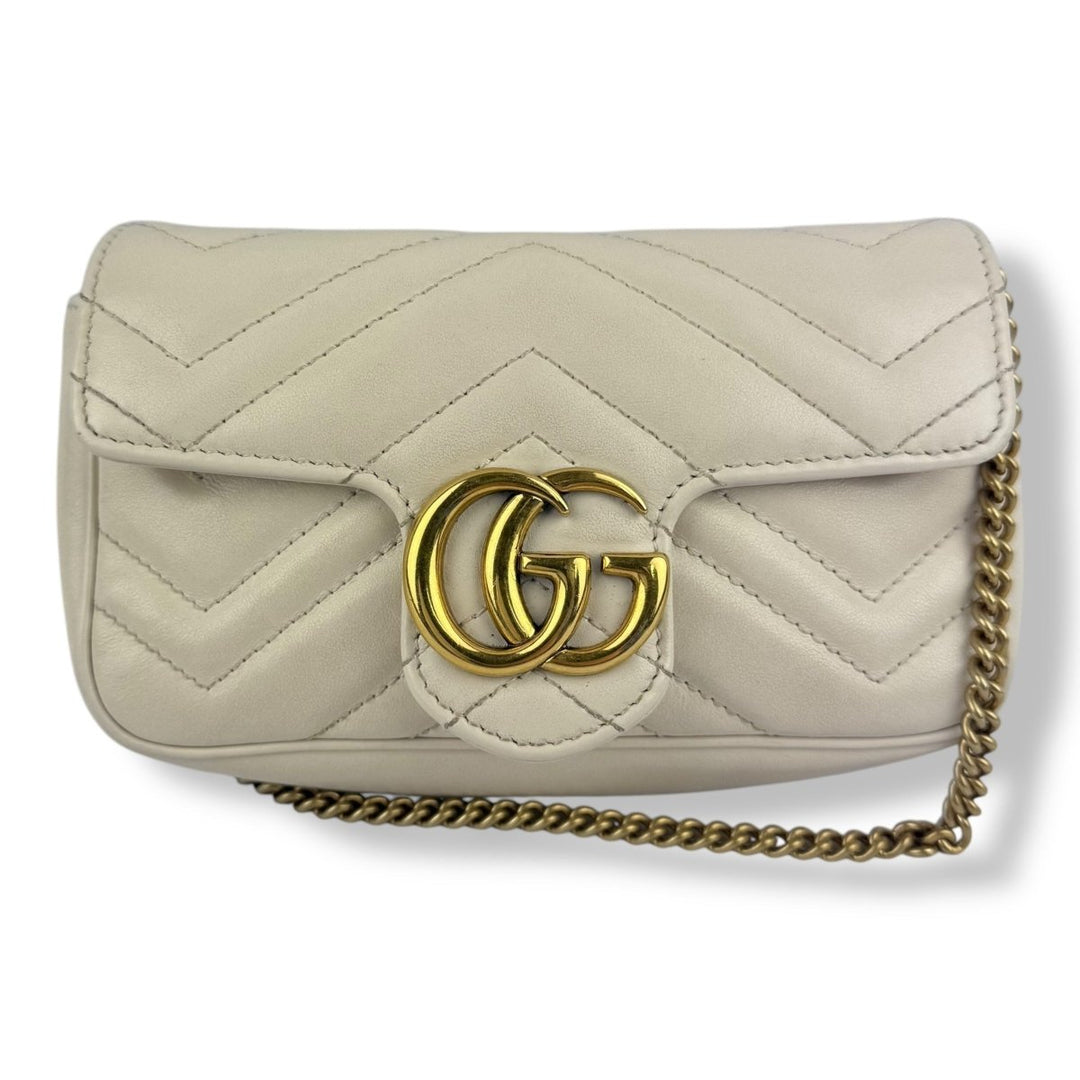 Gucci GG Marmont Flap White/Cream Leather Super Mini Handbag - Lux Central