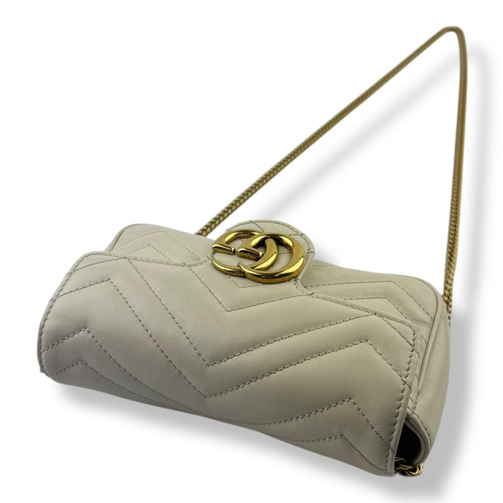 Gucci GG Marmont Flap White/Cream Leather Super Mini Handbag - Lux Central