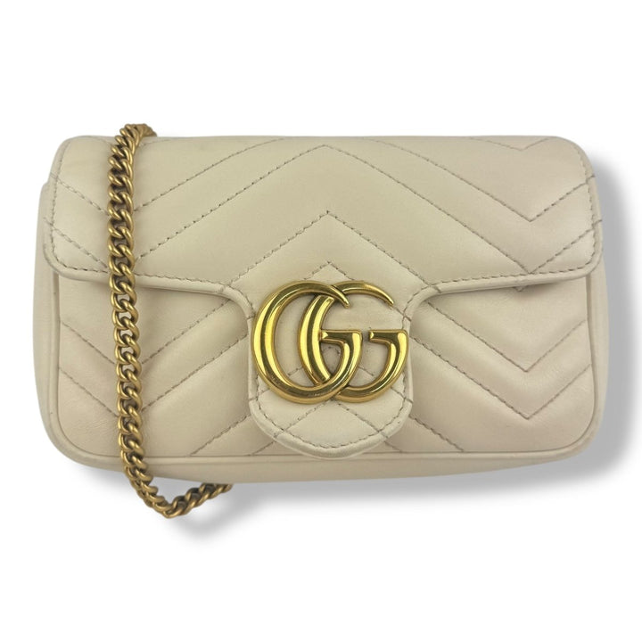 Gucci GG Marmont Flap White/Cream Leather Super Mini Handbag - Lux Central
