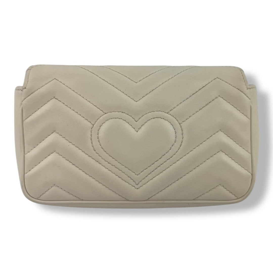 Gucci GG Marmont Flap White/Cream Leather Super Mini Handbag - Lux Central