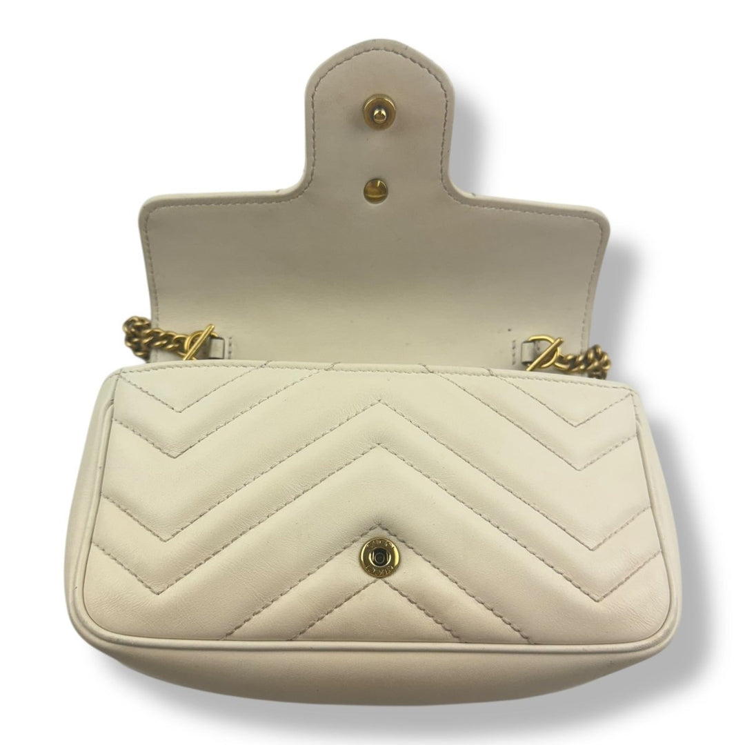 Gucci GG Marmont Flap White/Cream Leather Super Mini Handbag - Lux Central