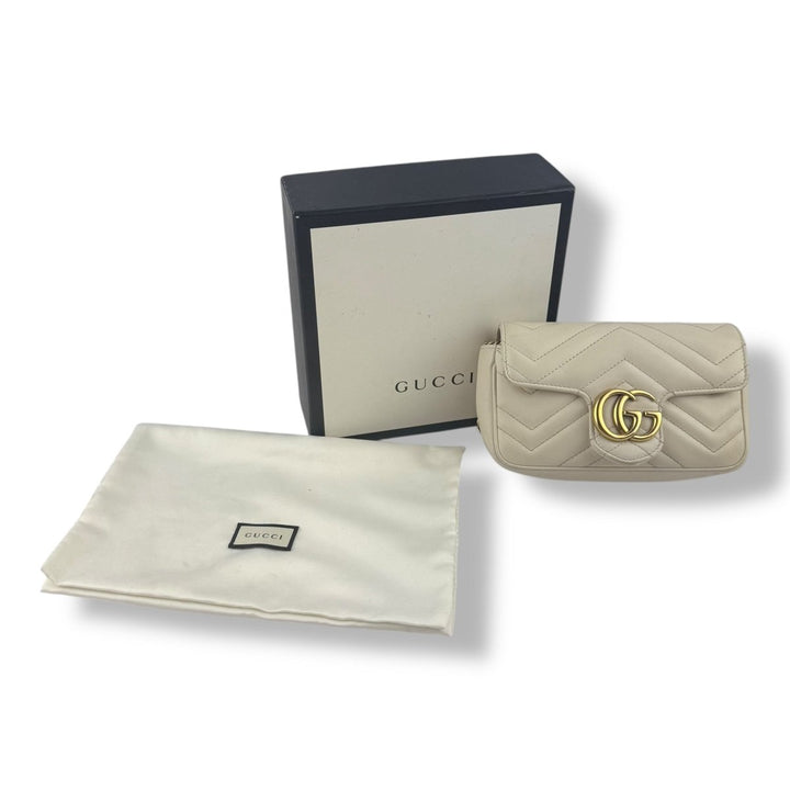 Gucci GG Marmont Flap White/Cream Leather Super Mini Handbag - Lux Central