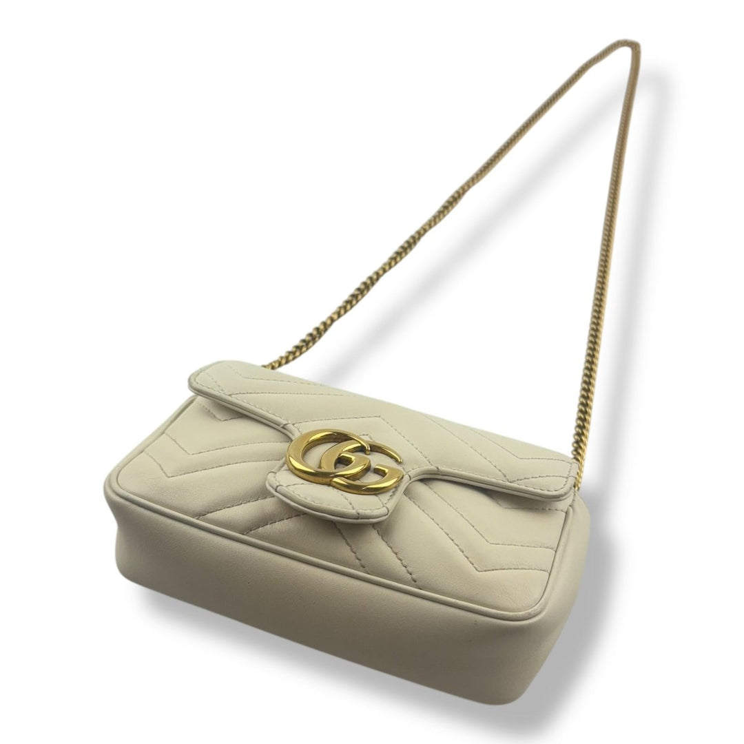 Gucci GG Marmont Flap White/Cream Leather Super Mini Handbag - Lux Central