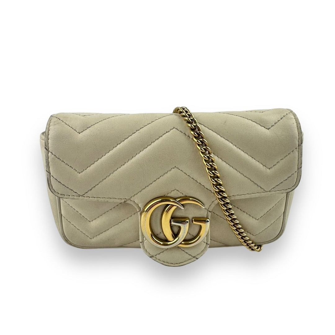 Gucci GG Marmont Flap White/Cream Leather Super Mini Handbag - Lux Central