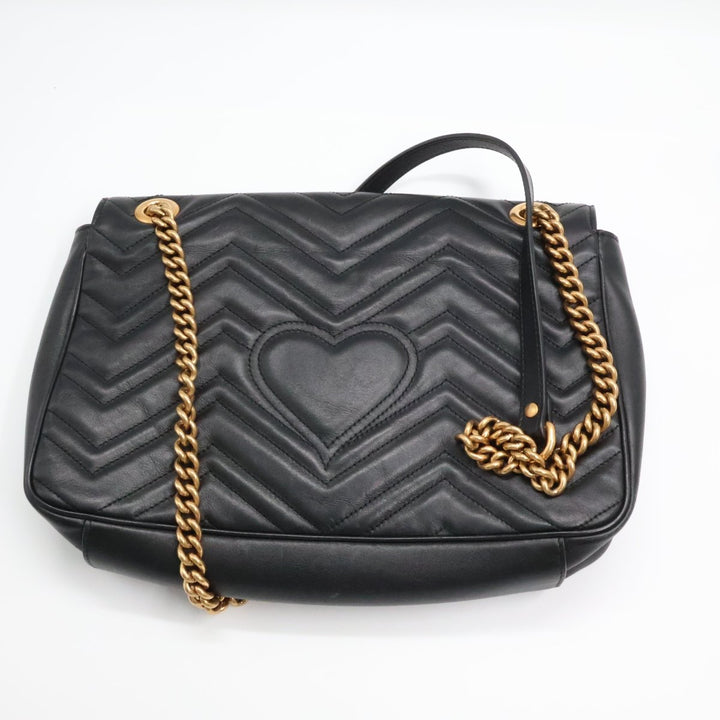 Gucci GG Marmont Large Flap Black Leather Handbag - Lux Central