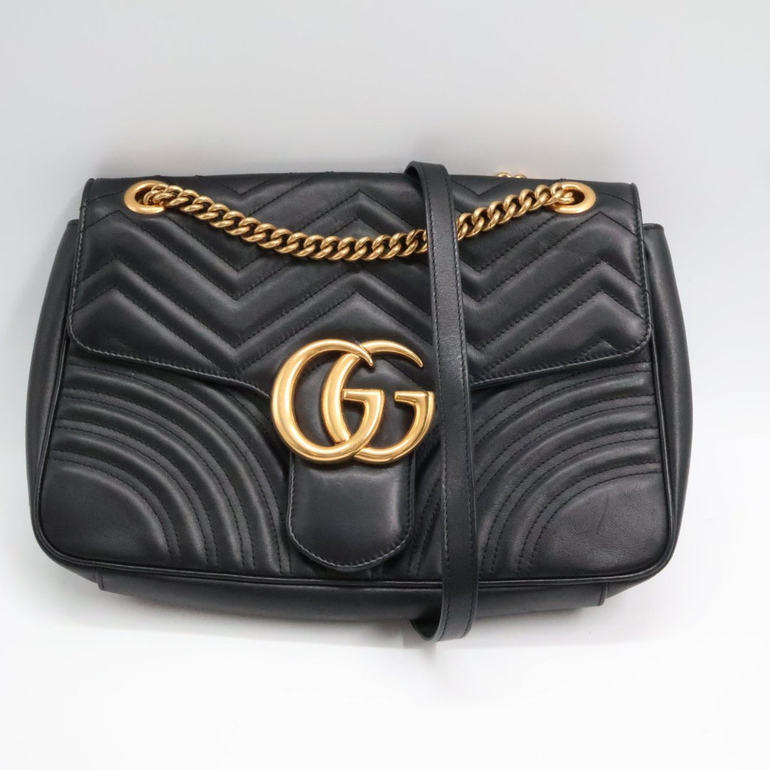 Gucci GG Marmont Large Flap Black Leather Handbag - Lux Central