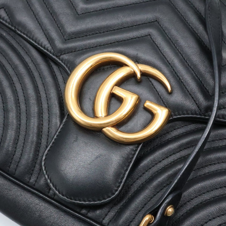 Gucci GG Marmont Large Flap Black Leather Handbag - Lux Central