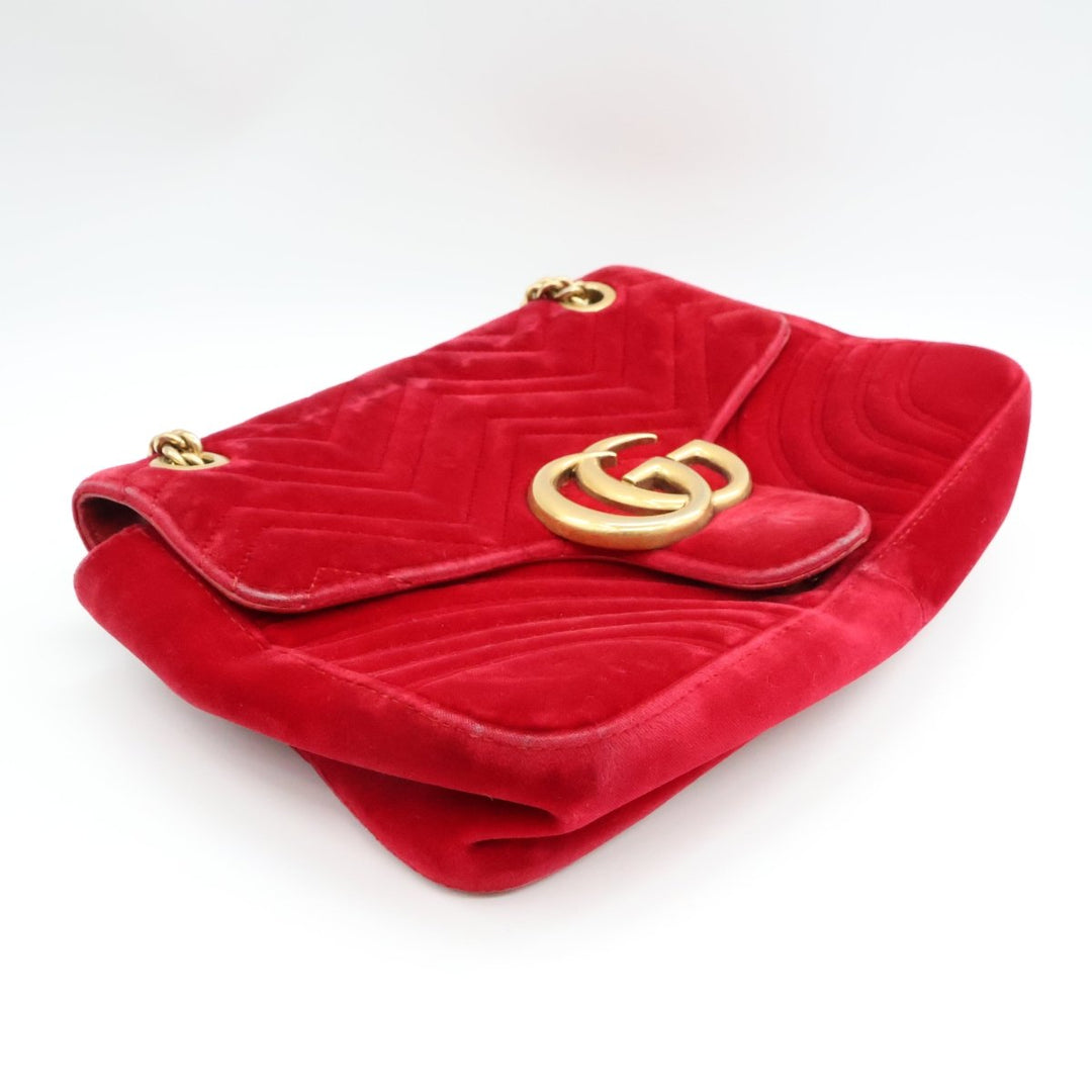 Gucci GG Marmont Large Flap Red Velvet Handbag - Lux Central