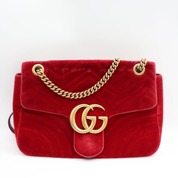 Gucci GG Marmont Large Flap Red Velvet Handbag - Lux Central
