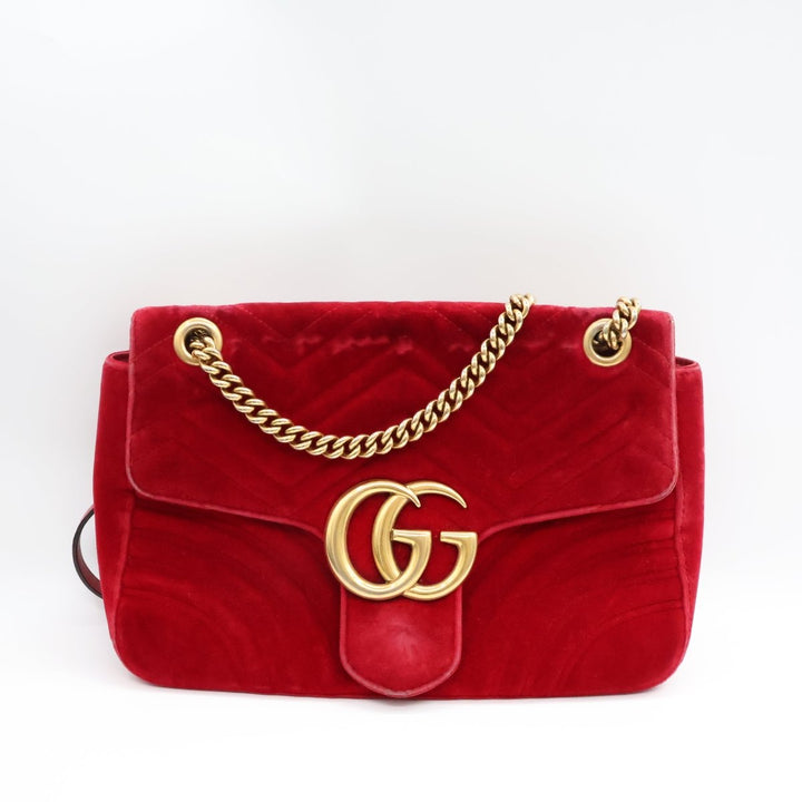 Gucci GG Marmont Large Flap Red Velvet Handbag - Lux Central