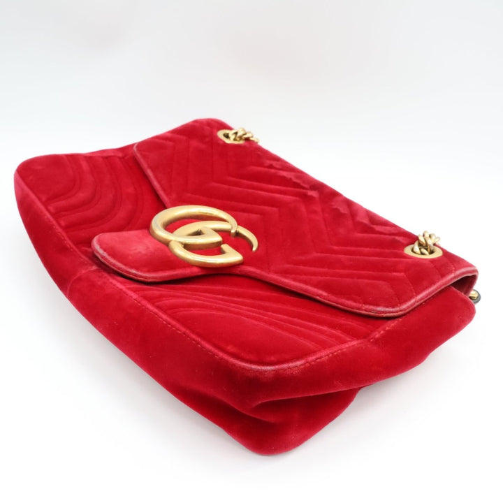 Gucci GG Marmont Large Flap Red Velvet Handbag - Lux Central