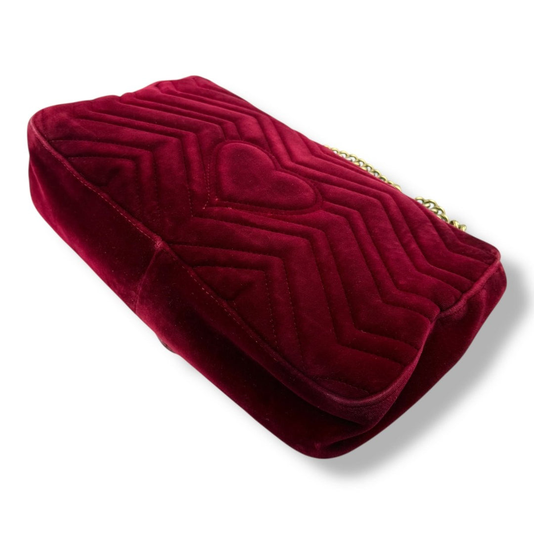 Gucci GG Marmont Large Flap Red Velvet Mini Handbag - Lux Central