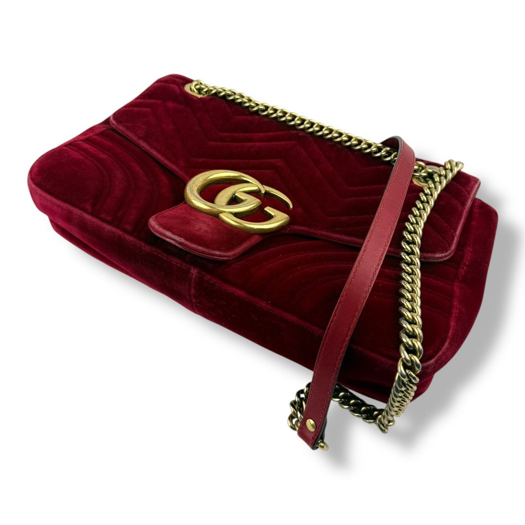Gucci GG Marmont Large Flap Red Velvet Mini Handbag - Lux Central