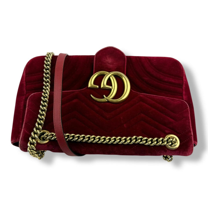 Gucci GG Marmont Large Flap Red Velvet Mini Handbag - Lux Central