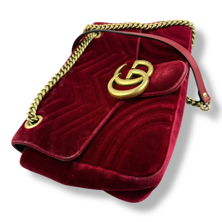 Gucci GG Marmont Large Flap Red Velvet Mini Handbag - Lux Central