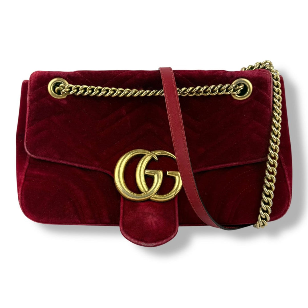 Gucci GG Marmont Large Flap Red Velvet Mini Handbag - Lux Central