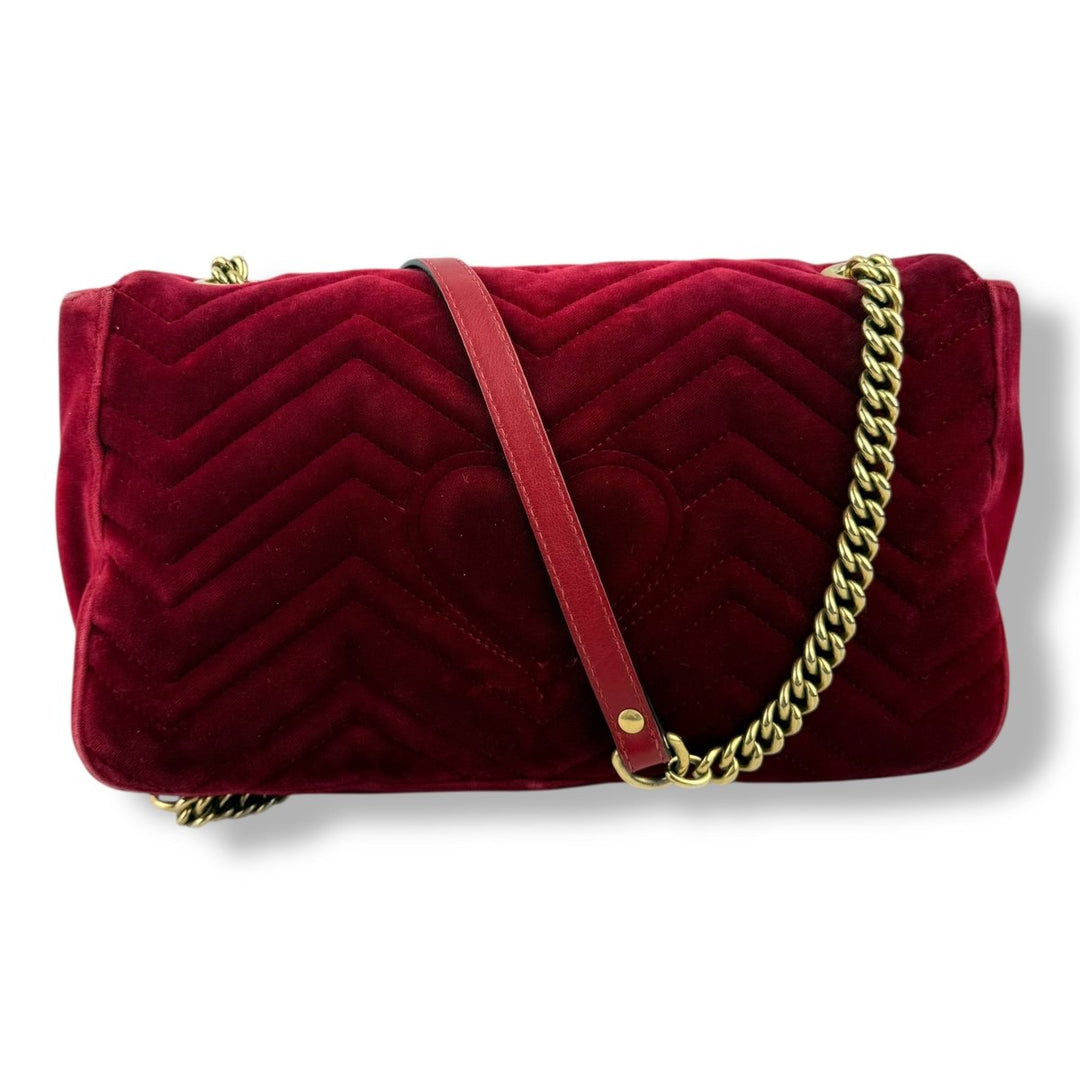 Gucci GG Marmont Large Flap Red Velvet Mini Handbag - Lux Central