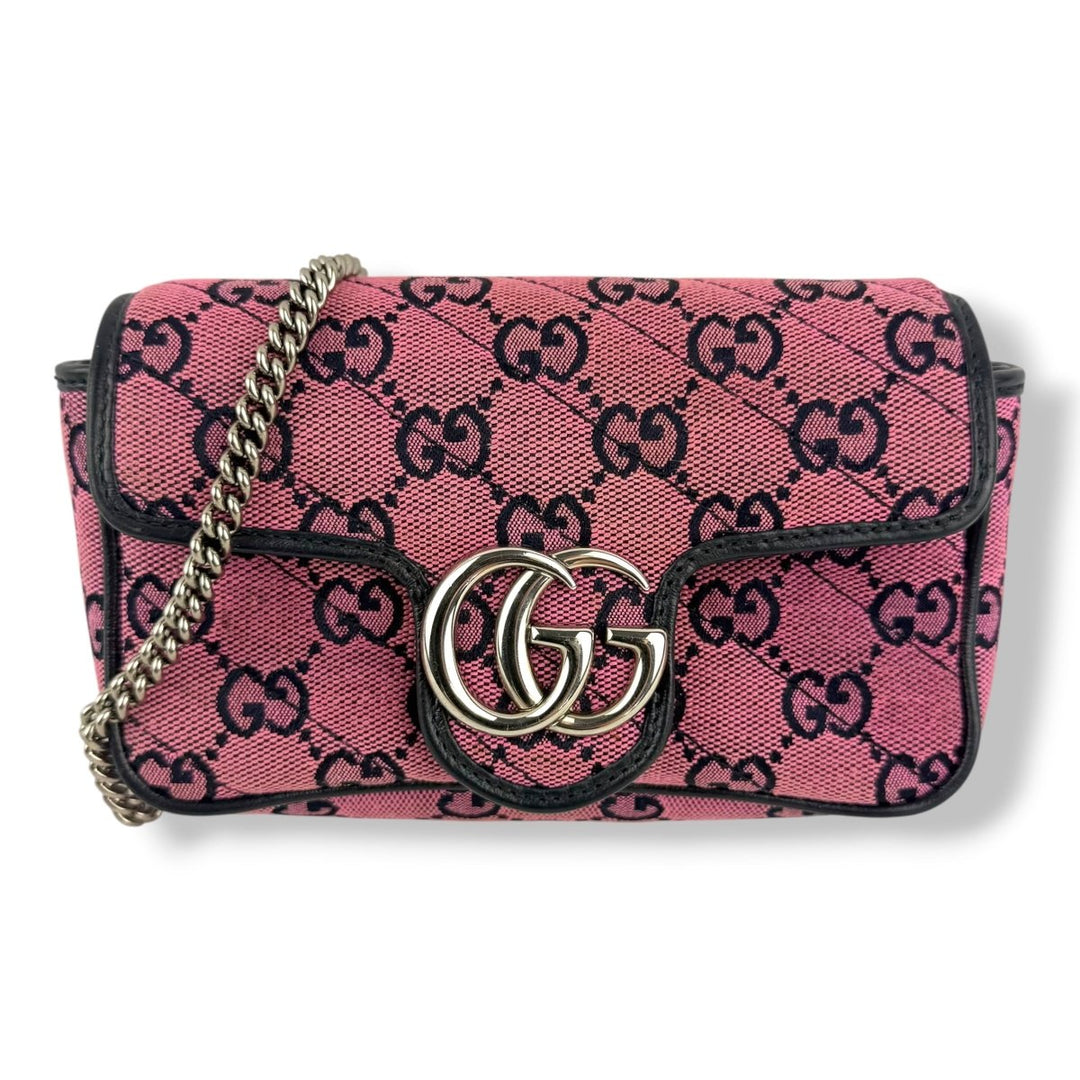 Gucci GG Marmont Pink/Navy Canvas Super Mini Handbag - Lux Central
