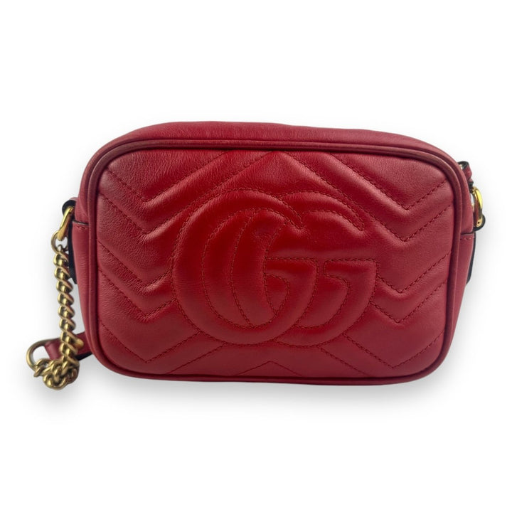 Gucci GG Marmont Red Leather Mini Handbag - Lux Central