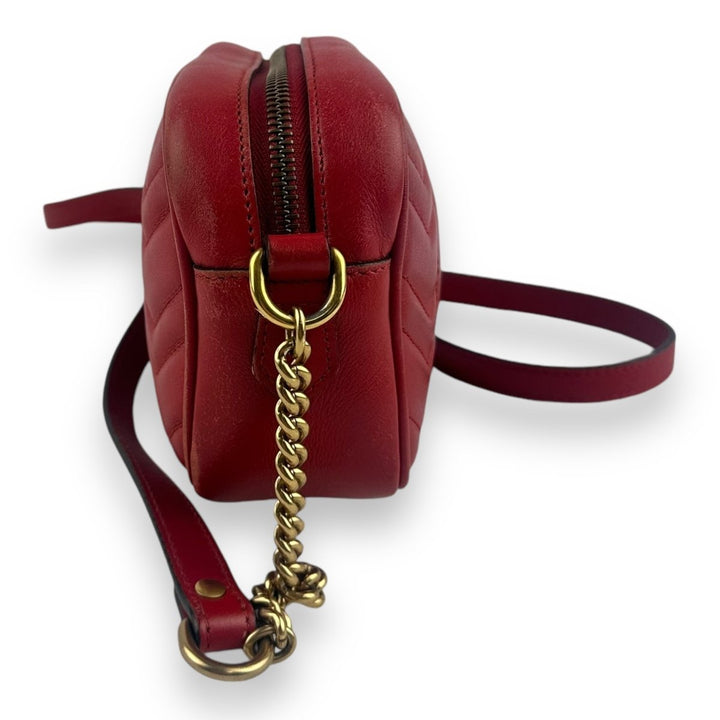 Gucci GG Marmont Red Leather Mini Handbag - Lux Central