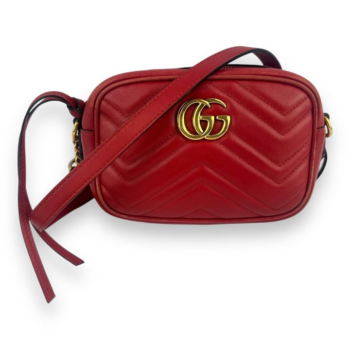 Gucci GG Marmont Red Leather Mini Handbag - Lux Central