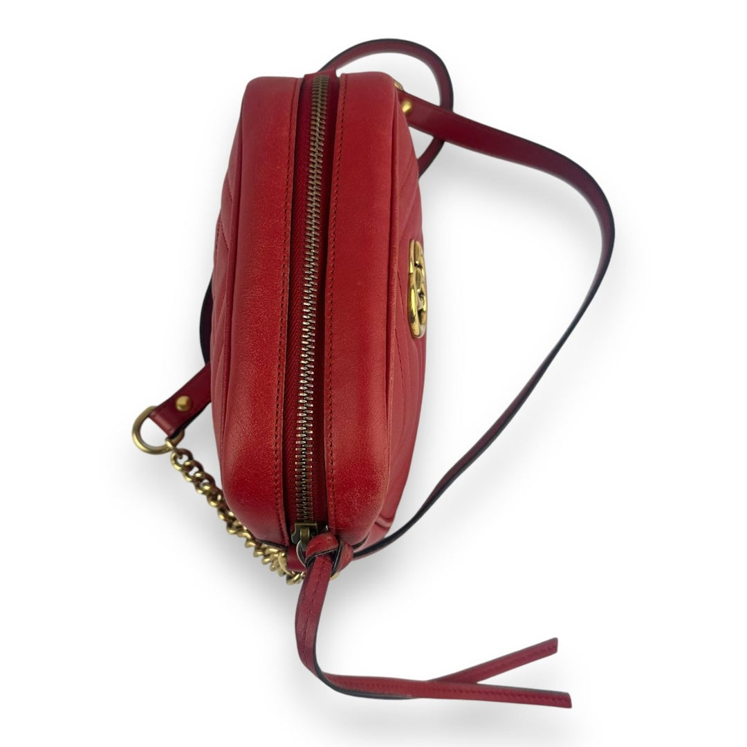 Gucci GG Marmont Red Leather Mini Handbag - Lux Central