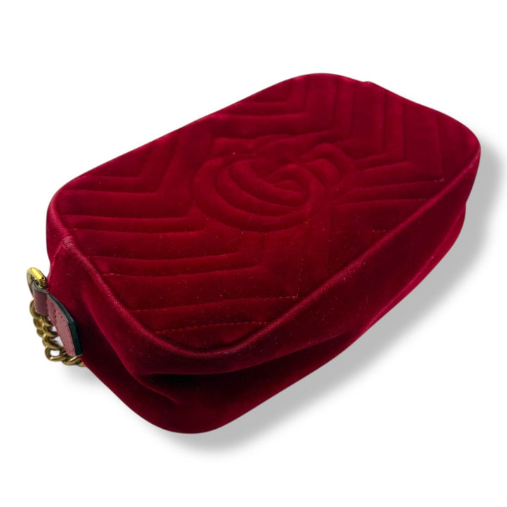 Gucci GG Marmont Red Velvet Small Handbag - Lux Central