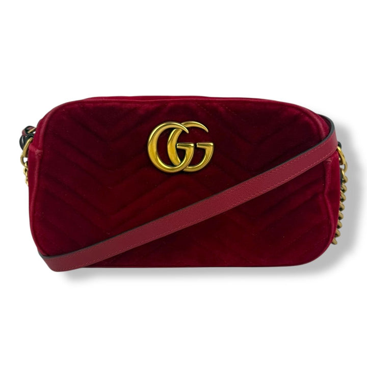 Gucci GG Marmont Red Velvet Small Handbag - Lux Central