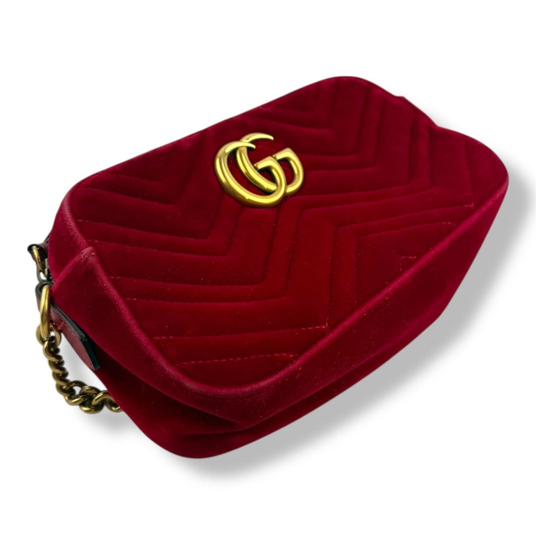 Gucci GG Marmont Red Velvet Small Handbag - Lux Central