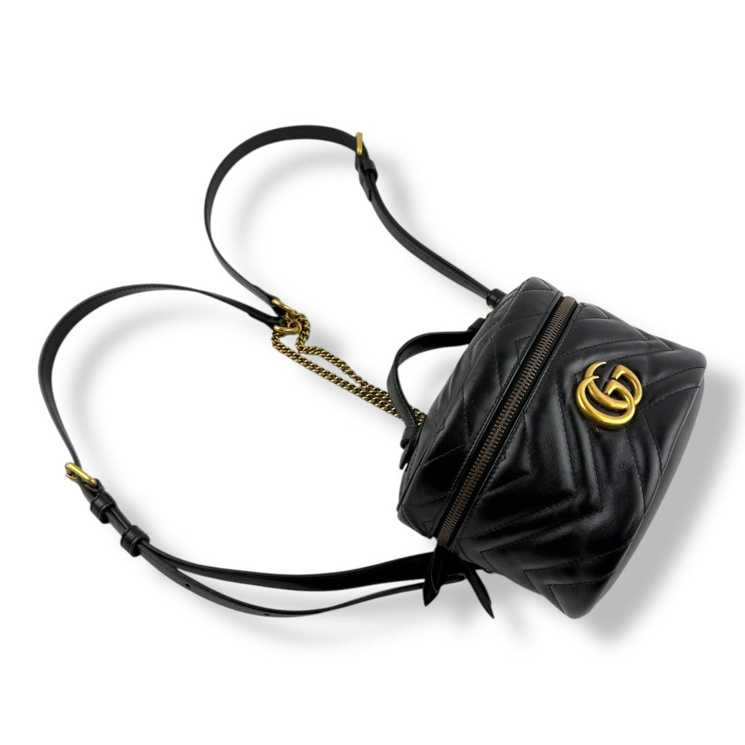 Gucci GG Marmont Vanity Mini Backpack Black Leather Handbag - Lux Central
