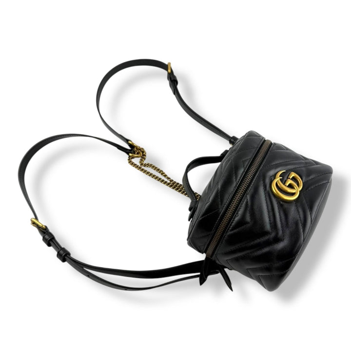 Gucci GG Marmont Vanity Mini Backpack Black Leather Handbag - Lux Central