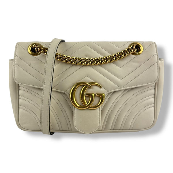 Gucci GG Marmont White Leather Small Handbag - Lux Central