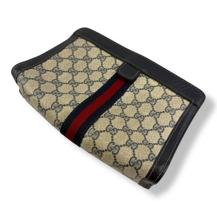 Gucci GG Monogram Beige/Navy Clutch Pouch Bag - Lux Central