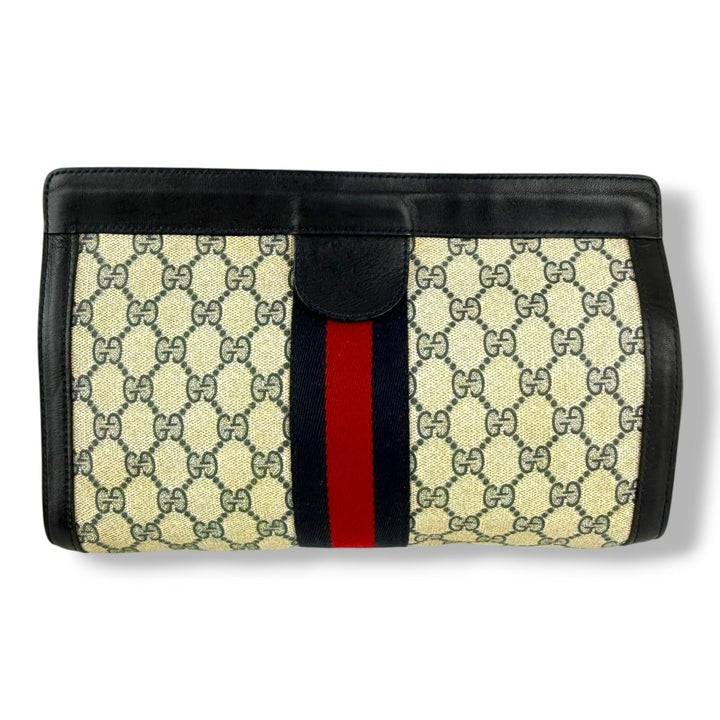Gucci GG Monogram Beige/Navy Clutch Pouch Bag - Lux Central