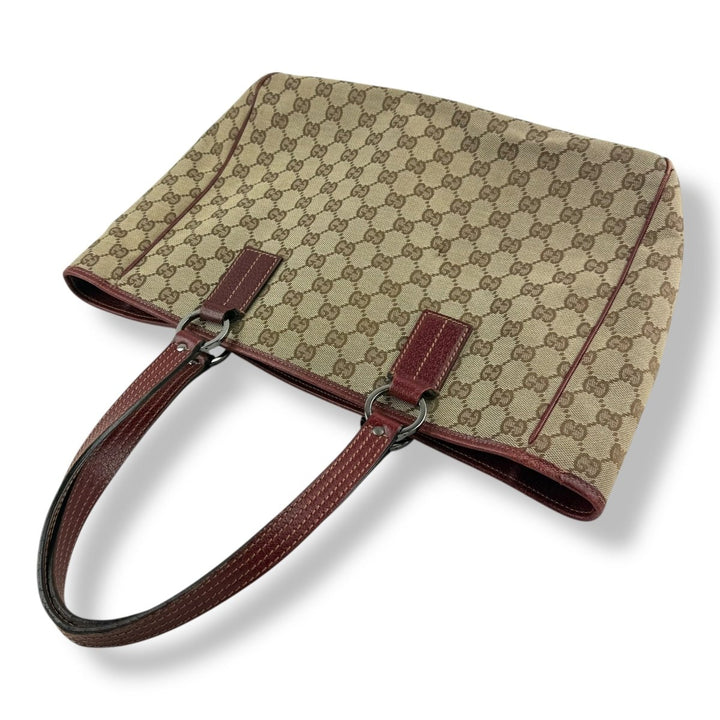 Gucci GG Monogram Beige/Red Tote Handbag - Lux Central