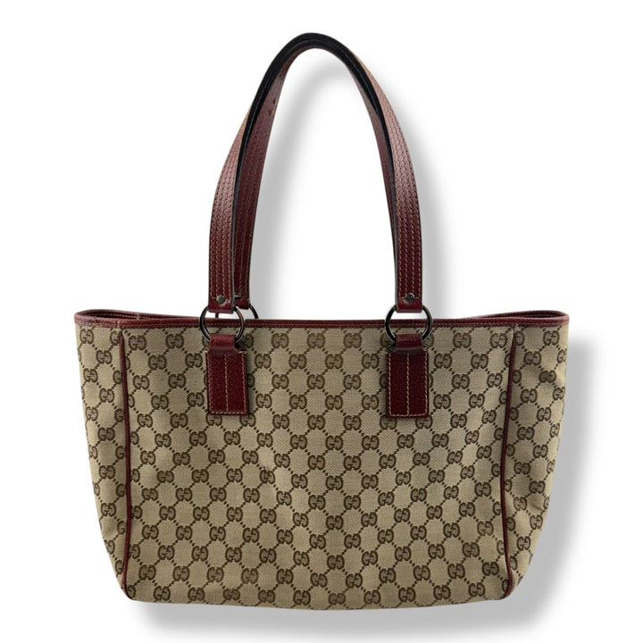 Gucci GG Monogram Beige/Red Tote Handbag - Lux Central