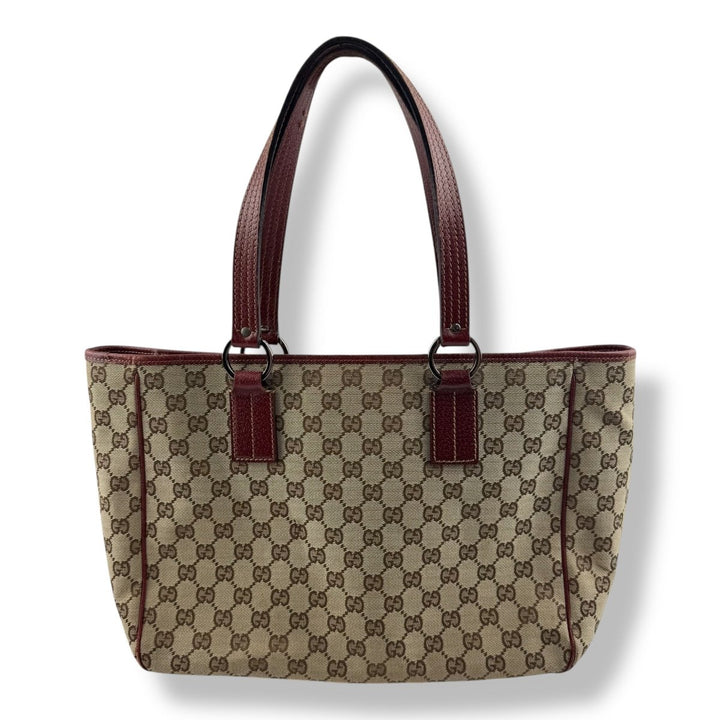 Gucci GG Monogram Beige/Red Tote Handbag - Lux Central