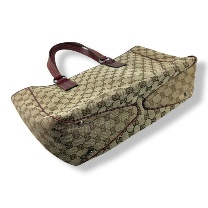 Gucci GG Monogram Beige/Red Tote Handbag - Lux Central