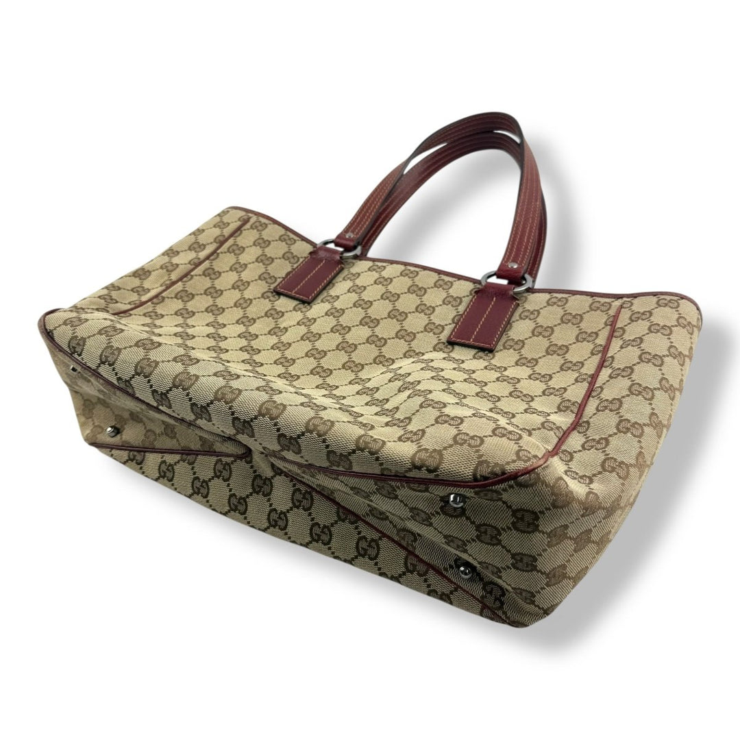 Gucci GG Monogram Beige/Red Tote Handbag - Lux Central