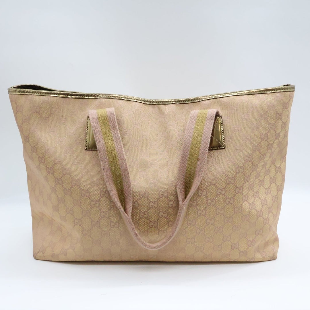 Gucci GG Monogram Sherry Pink Canvas Tote Handbag - Lux Central