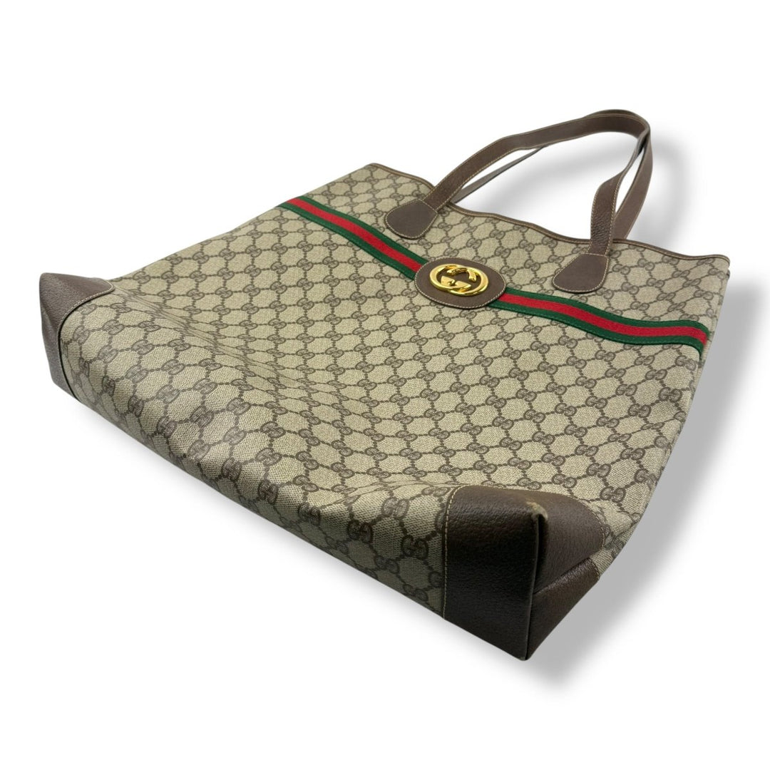 Gucci GG Supreme Beige Green Red Web Sherry Line Tote Handbag - Lux Central