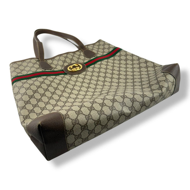 Gucci GG Supreme Beige Green Red Web Sherry Line Tote Handbag - Lux Central