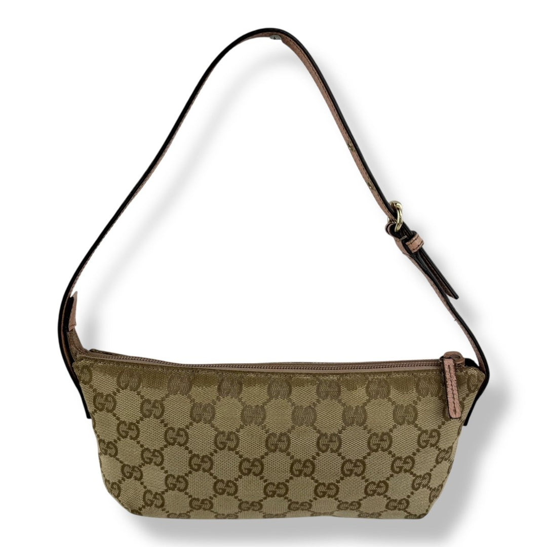 Gucci GG Supreme Beige/Pink Baguette Shoulder Pochette Handbag - Lux Central